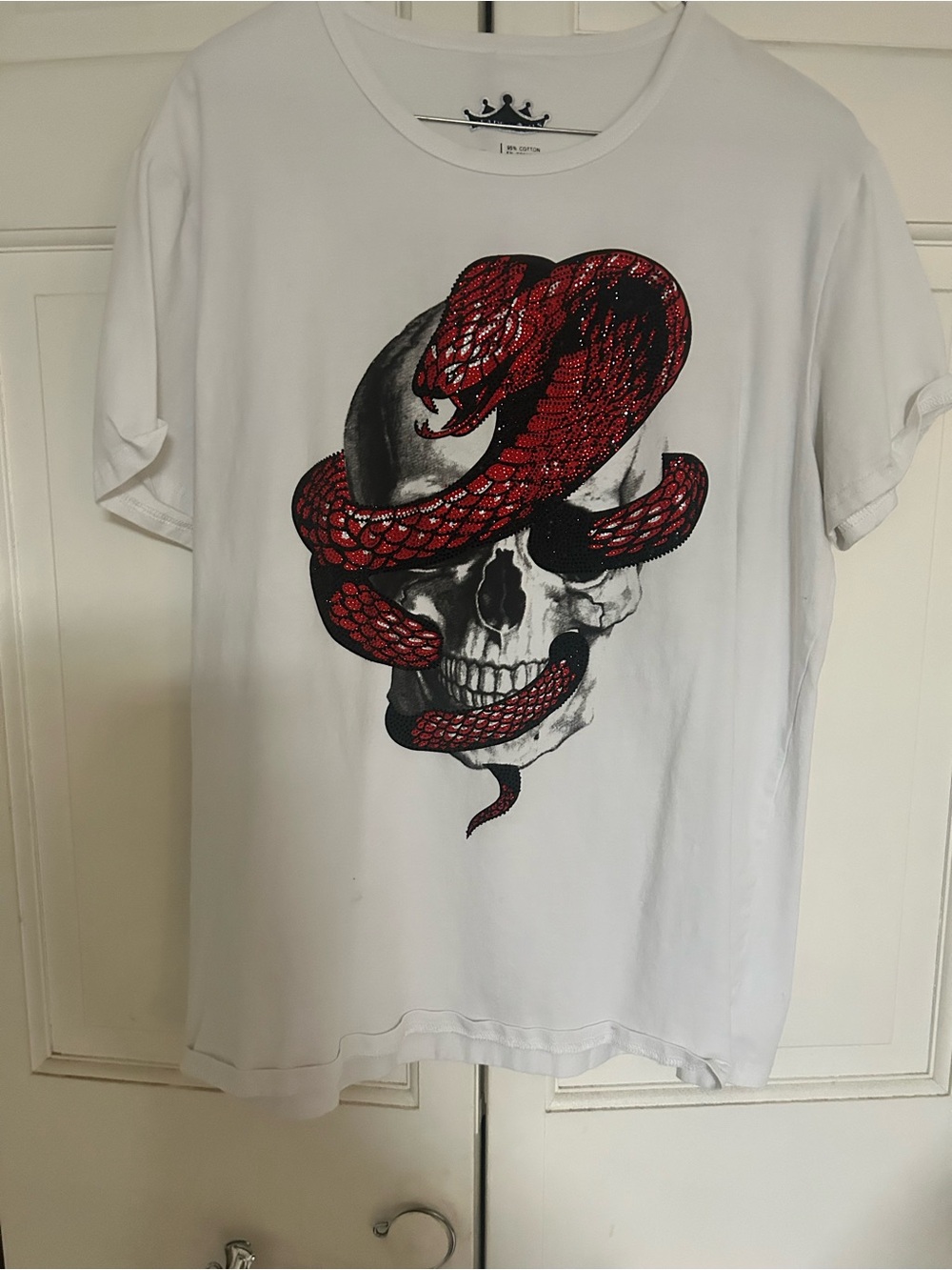White Graphic Skull & Red Snake Crew Neck T-Shirt